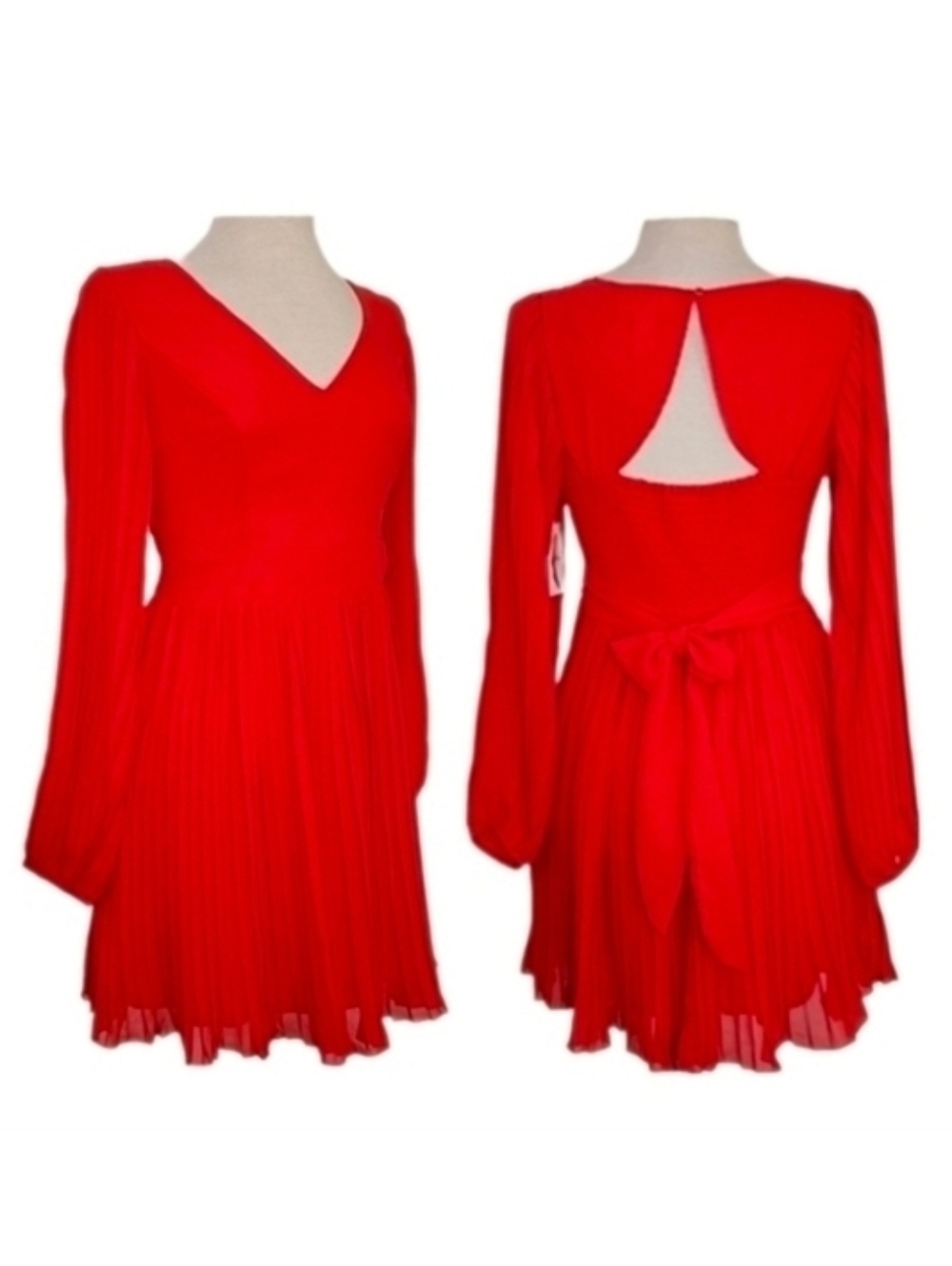 Jessica Simpson Dress Chiffon Plisse Overlay Long Sleeve Red Size M